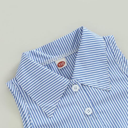 مجموعة ملابس الفتيات الصيفية من Ledy Champswiin قمصان بأزرار وسروال أبيض 2 قطعة ملابس مخططة عصرية للفتيات الصغيرات in Kuwait