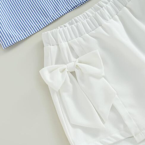 مجموعة ملابس الفتيات الصيفية من Ledy Champswiin قمصان بأزرار وسروال أبيض 2 قطعة ملابس مخططة عصرية للفتيات الصغيرات in Kuwait