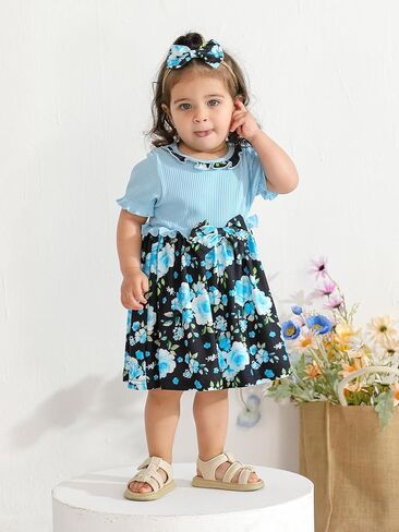 الرضع طفلة فستان الصيف كشكش كم Bowknot الأزهار فساتين فستان الشمس عادية in Saudi Arabia