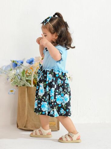 الرضع طفلة فستان الصيف كشكش كم Bowknot الأزهار فساتين فستان الشمس عادية in Saudi Arabia