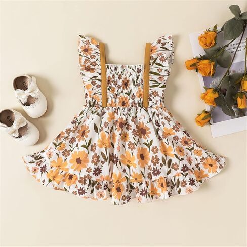PATPAT Baby Girls Summer Sunflower Ruffle Sleeve Casual Beach Sundress Princess Skirt Clothes Summer Outfits Dresses in Saudi Arabia