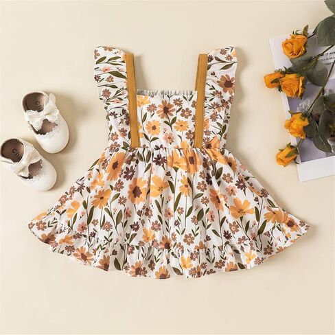 PATPAT Baby Girls Summer Sunflower Ruffle Sleeve Casual Beach Sundress Princess Skirt Clothes Summer Outfits Dresses in Saudi Arabia