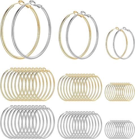 72Pcs Beading Hoop Earrings Finding, Hypoallergenic Round Earring Hoops, Open Beading Hoop Wires Earring Hooks for Jewelry Making DIY Crafts (Gold, Silver), RHE-G52 in Kuwait