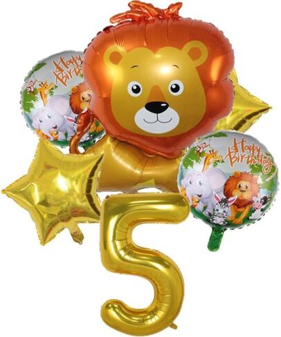 DIWULI Lion Balloon Set - Number 4 Balloon Set Gold Happy Birthday, Safari Balloons Decorations, Sweet Jungle Animal Balloons Zoo Wild Theme Boy Girl, Birthday Party Supplies Globo Cumpleaños in Kuwait