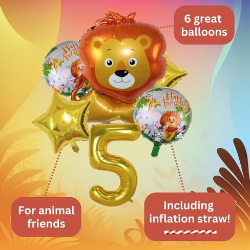 DIWULI Lion Balloon Set - Number 4 Balloon Set Gold Happy Birthday, Safari Balloons Decorations, Sweet Jungle Animal Balloons Zoo Wild Theme Boy Girl, Birthday Party Supplies Globo Cumpleaños in Kuwait
