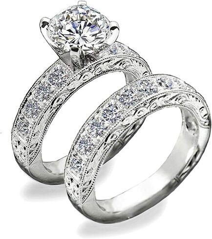 Venetia Supreme Realistic 1.5 or 2 Carats Art Decor Hearts and Arrows Cut Simulated Diamond Ring Band Set Vintage Victorian Style cz in Saudi Arabia