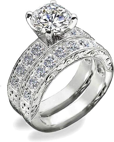 Venetia Supreme Realistic 1.5 or 2 Carats Art Decor Hearts and Arrows Cut Simulated Diamond Ring Band Set Vintage Victorian Style cz in Saudi Arabia