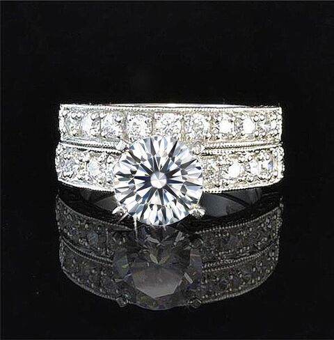 Venetia Supreme Realistic 1.5 or 2 Carats Art Decor Hearts and Arrows Cut Simulated Diamond Ring Band Set Vintage Victorian Style cz in Saudi Arabia