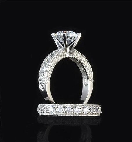 Venetia Supreme Realistic 1.5 or 2 Carats Art Decor Hearts and Arrows Cut Simulated Diamond Ring Band Set Vintage Victorian Style cz in Saudi Arabia