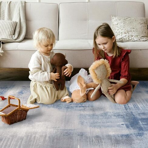 5x7 Abstract Rug, Washable Non-Slip Stain Resistance Modern Area Rugs, Low Pile Soft Non-Shedding Indoor Accent Rugs for Living Room, Bedroom, Dining Room (Denim Blue) in Saudi Arabia