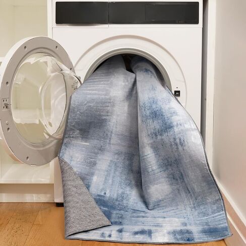 5x7 Abstract Rug, Washable Non-Slip Stain Resistance Modern Area Rugs, Low Pile Soft Non-Shedding Indoor Accent Rugs for Living Room, Bedroom, Dining Room (Denim Blue) in Saudi Arabia