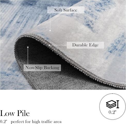 5x7 Abstract Rug, Washable Non-Slip Stain Resistance Modern Area Rugs, Low Pile Soft Non-Shedding Indoor Accent Rugs for Living Room, Bedroom, Dining Room (Denim Blue) in Saudi Arabia