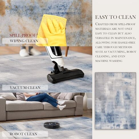 5x7 Abstract Rug, Washable Non-Slip Stain Resistance Modern Area Rugs, Low Pile Soft Non-Shedding Indoor Accent Rugs for Living Room, Bedroom, Dining Room (Denim Blue) in Saudi Arabia