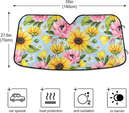 Windshield Sun Shade Sunflower Daisy Foldable Car Window Shade Blocks UV Rays Sun Visor Protector Sunshade in Saudi Arabia