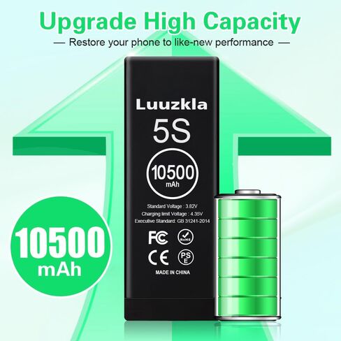 بطارية 10500 مللي أمبير (ترقية جديدة 2024) متوافقة مع 5S/5C، بطارية فائقة السعة متوافقة مع 5S/5C، مع مجموعة أدوات كاملة - دورة 0 ذات سعة عالية - خدمة لمدة 24 شهرًا in Kuwait