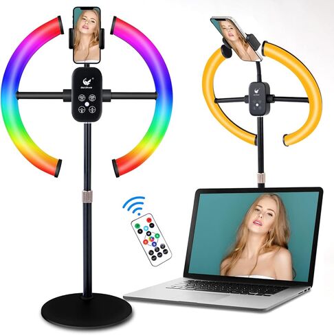 ضوء حلقة RGB دوار لسطح المكتب مقاس 12 بوصة للكمبيوتر المحمول، ضوء سيلفي مع حامل معدني وحامل هاتف، إضاءة لمكالمات التكبير ومؤتمرات الفيديو والاجتماعات الافتراضية وإضاءة كاميرا المكياج in Kuwait