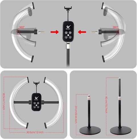 ضوء حلقة RGB دوار لسطح المكتب مقاس 12 بوصة للكمبيوتر المحمول، ضوء سيلفي مع حامل معدني وحامل هاتف، إضاءة لمكالمات التكبير ومؤتمرات الفيديو والاجتماعات الافتراضية وإضاءة كاميرا المكياج in Kuwait
