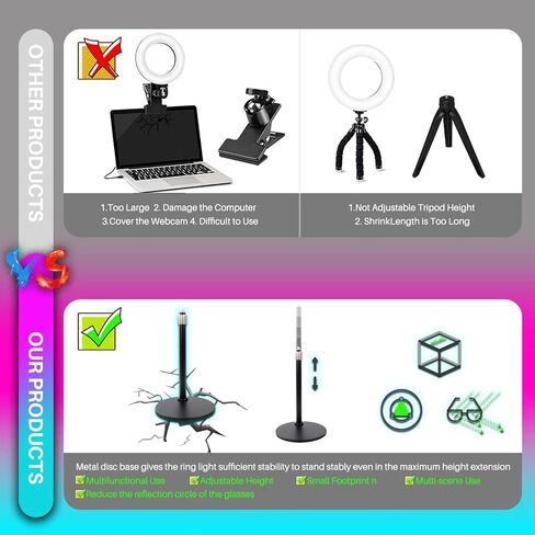 ضوء حلقة RGB دوار لسطح المكتب مقاس 12 بوصة للكمبيوتر المحمول، ضوء سيلفي مع حامل معدني وحامل هاتف، إضاءة لمكالمات التكبير ومؤتمرات الفيديو والاجتماعات الافتراضية وإضاءة كاميرا المكياج in Kuwait