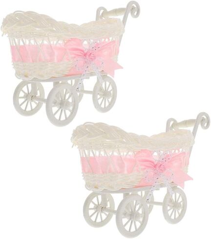 Zerodeko 2pcs Imitation Rattan Woven Basket, Cart Shape Candy Storage Basket Mini Woven Flower Baskets Baby Stroller Shape Wedding Favor Baskets in Saudi Arabia