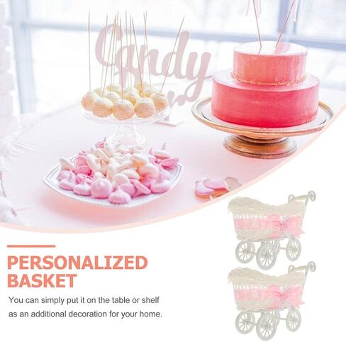 Zerodeko 2pcs Imitation Rattan Woven Basket, Cart Shape Candy Storage Basket Mini Woven Flower Baskets Baby Stroller Shape Wedding Favor Baskets in Saudi Arabia