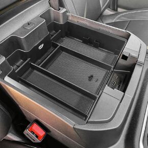 Center Console Organizer Compatible with 2019-2022 Chevy Silverado/Sierra 1500 and 2020-2023 Silverado/Sierra 2500HD 3500HD Accessories Armrest Full Size Tray,Full Console w/Bucket Seats ONLY,Black