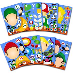 36Pcs Make-a-face Stickers, Make Your Own Stickers Fun Craft Project for Kids, Mixed and Matched with 8 Designs Characters Stickers for Party Decoration, Class Reward, Book Decor, Birthday Gifts