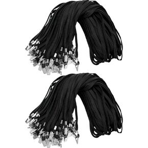 Marspark 200 Pieces Black Lanyards Clips Bulk Lanyards for ID Name Badge Holder Lanyards Flat with Swivel Hook for Office School