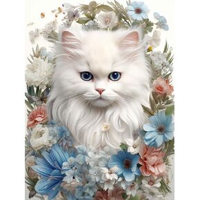 LOMSIOY Diamond Art Painting Kits Cats for Adults Paint with Diamond Art Flower, Round Full Drill Crystal Rhinestone Crafts Gem Arts for Home Wall Decor 12x16 inch