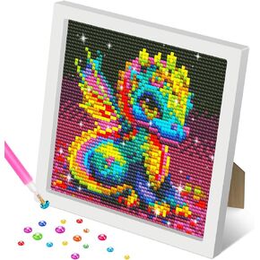 MOGTAA Dragon Diamond Art Kits for Adults Beginners with Wooden Frame, 5D Diamond Art for Girls Boys Ages 6-8-10-12, Full Drill Animal Arts Craft for Home Decor 7.1x7.1Inch