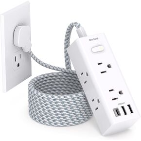 Surge Protector Power Strip 10 ft Cord, One Beat Ultra Thin Flat Plug Extension Cord, 6 Outlets 3 USB Ports(1 USB C), 3 Sided Outlet Extender for Home Office Travel Dorm Room Essentials