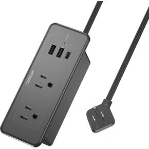 Recessed Power Strip Surge Protector, TESSAN Ultra-Thin Flat Plug 5ft with 4 Outlets 3 USB Charger(1 USB C Port), Flush Mount Desk Charging Station for Counter, Kitchen Island, Table, Cabinet