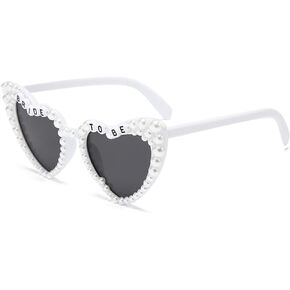 Bachelorette Party Bride Sunglasses, Heart Shaped Pearl Glasses for Women Kids Bridesmaid Bride to Be Party Gift Supplies