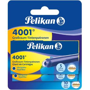 Pelikan 4001 GTP/5 Ink Cartridges for Fountain Pens, Royal Blue, 1.4ml, 10 Pack (330852), 5.000