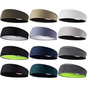 Braylin Sweatbands for Men, 12-Pack Headbands for Men, Men's Headbands for Sport, Sweat-Wicking, Non-Slip One Size Fits Most