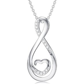 Diamond Infinity Necklace for Women 925 Sterling Silver Infinity Heart Pendant Necklace Diamond Jewelry Gifts for Mother's Day Anniversary Birthday Christmas Gift for Her