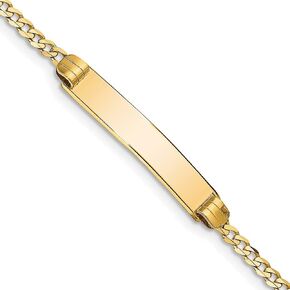 Jewels By Lux Polished Engravable Personalized Custom 14K Yellow Gold Curb Link ID Bracelet For Men or Women Length 7 inches Width 5 mm With Lobster Claw Clasp
