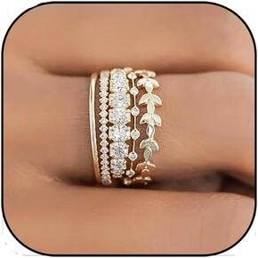 Stackable Gold Rings for Women Non Tarnish Exquisite 14K Gold Plated Stackable Cubic Zirconia Ring Set Fashionable Promise Wedding Band Prom for Girls Size 6 7 8 9 10