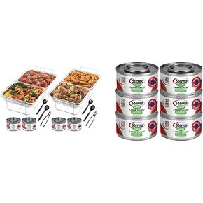 Sterno Disposable Chafing Dish Set, Buffet Kit, 2-Pack, 18 Pieces with 45 Minute Green Canned Heat, Ethanol Gel, 3 Pack