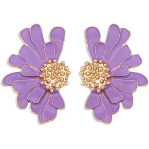 Bohemian Dainty Enamel Alloy Semi Flower Big Lightweight Stud Earrings Creative Personalized Floral Petal Earrings For Women Girls Jewelry Gifts