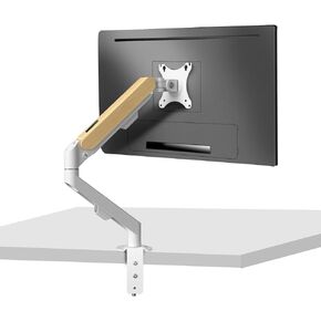 Single White Monitor Desk Mount, Adjustable Gas Spring Monitor Arm Support 17-34 Inch, 4.4-19.8lbs Screen, Computer Monitor Stand Holder with Clamp/Grommet Mounting Base, VESA Bracket M5W-M