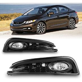 Fog Lights for Honda Civic Sedan 4-Door 2013 2014 2015 with H11 12V55W Halogen Bulbs Fog Lamps Assembly Included Wiring Kit & Switch-1 Pair (Clear Glass Lens)