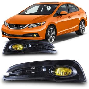 Fog Lights for Honda Civic Sedan 4-Door 2013 2014 2015 with H11 12V55W Halogen Bulbs Fog Lamps Assembly Included Wiring Kit & Switch-1 Pair (Clear Glass Lens)