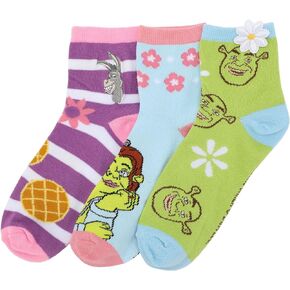 Bioworld Shrek Characters & 3D Flowers Women's 3-Pair Casual Quarter Crew Ankle Socks