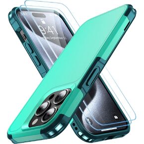 Shockproof for iPhone 15 Pro Case,[18 FT Military Grade Drop Protection],with 2X[9H Screen Protector ] Slim & Tough Full-Body Protective Official Certification Phone case, Mysterious Black