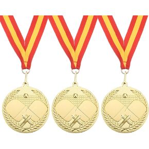 PATIKIL 2.7" Ping Pong Medals, 3 Pack Table Tennis Award Medals Gold Medal with Ribbon Red Yellow for Games Sports Competitions