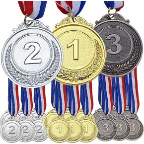 18 Award Medals - Ideal for Sports, Competitions, Parties, Spelling Bees & Olympics - 2 Inches - Comes in a Set of 18. Also Available in Gold, Silver and Bronze - Perfect Prizes for Winners