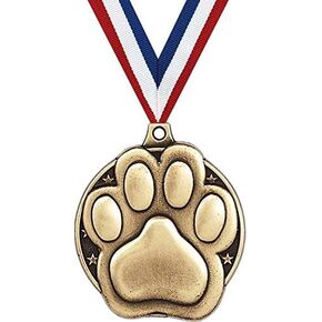 Paw Print Medals, 2" Gold Paw Print Mascot Medal Award with Free Custom Engraving Prime
