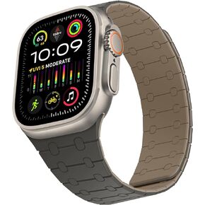 Compatible with Apple Watch Band 49mm 45mm 44mm 42mm 41mm 40mm 38mm, Silicone Magnetic Adjustable Loop Strap for iWatch Ultra 2 Ultra Series 9 8 7 SE 6 5 4 3 2 1 (49/45/44/42, Black Gray)