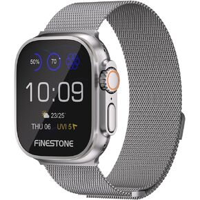 FiNESTONE Milanese Mesh Band for Apple Watch Ultra 2 Titanium Mesh Loop Magnetic Clasp iWatch Band for Apple Watch Ultra 2 & Ultra 1 Titanium 49mm
