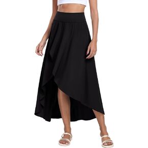 IUGA High Waist Wrap Skirt Flowy Skirts for Women Trendy Summer Maxi Skirt with Slit Ruffle High Low Skirt with Shorts